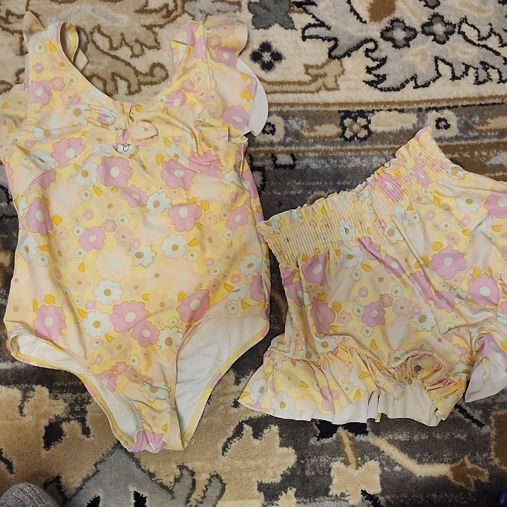 Jessica Simpson Yellow and Pink Floral Swimwear